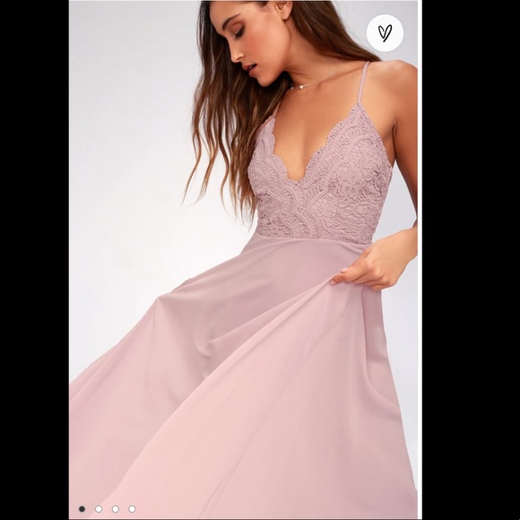NWT LuLus Madalyn Dusty Lavender Lace Maxi Dress M - Picture 2 of 13